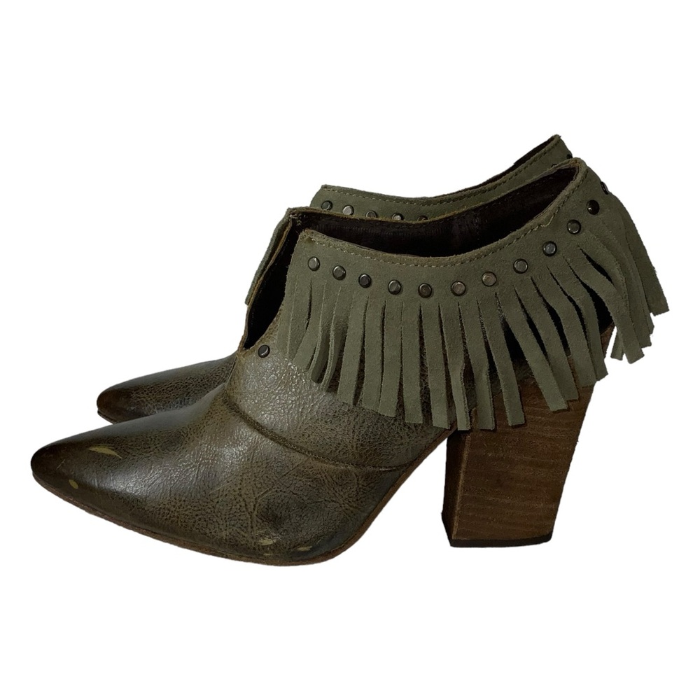 Circle G Olive Green Stud & Fringe Peekaboo Boots